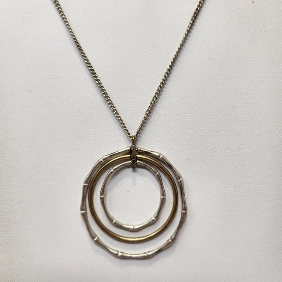 Kenneth Cole Jewelry - Kenneth Cole Three Circle Bamboo Pattern Pendant Chain Necklace Silver Gold Tone